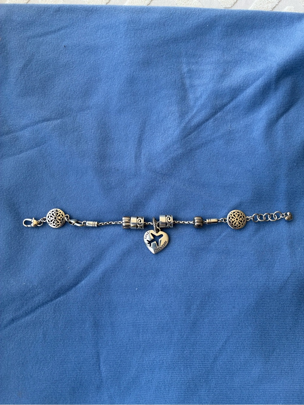 Brighton Silver-Tone Heart & Airplane Filigree Bead Bracelet